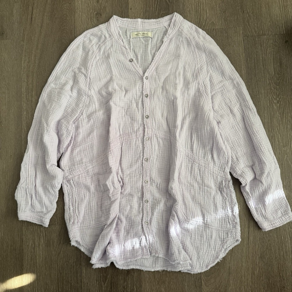 We The Free People Summer Daydream Button Down Small Gauze Boho Blouse Pink